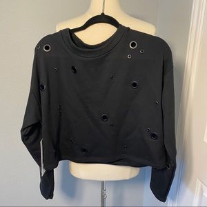 ALO Yoga Black Cadence Crop Grommet Sweatshirt Size Medium MWT